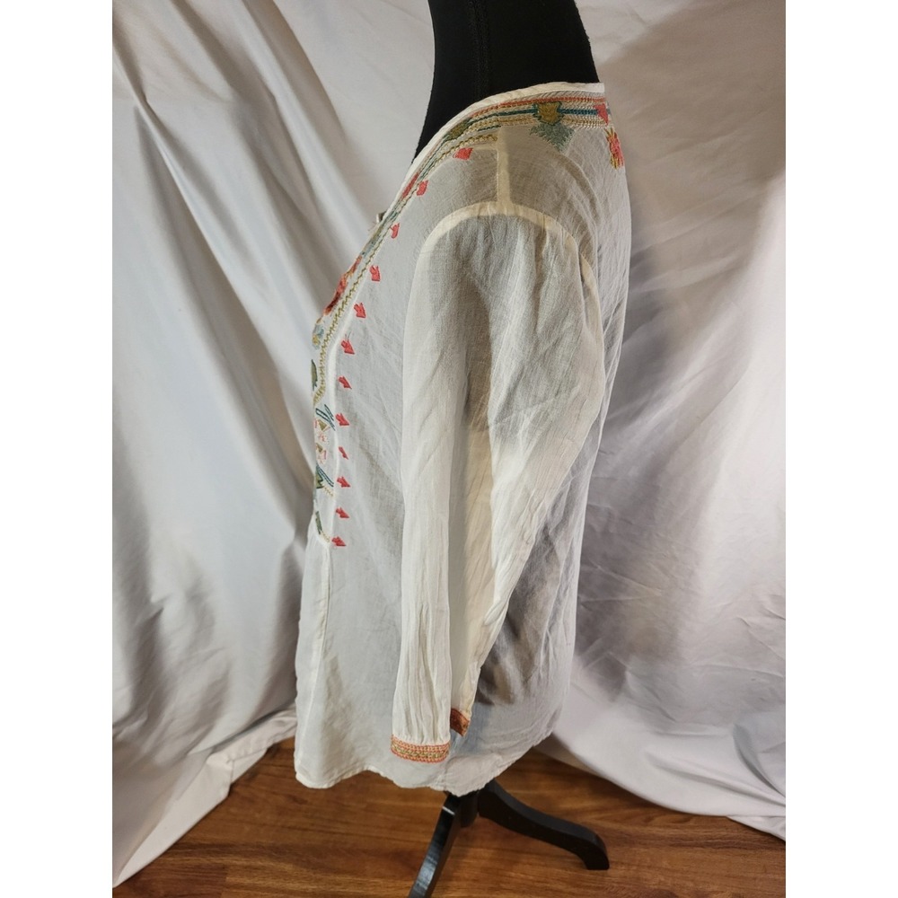 3J Workshop Johnny Was Size Small White Embroidered Button Down Shirt Tunic - Picture 4 of 7